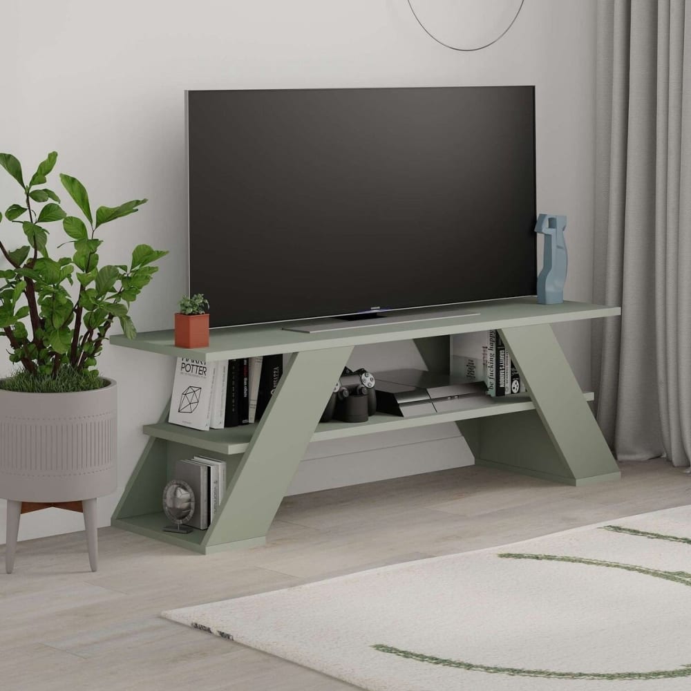 Meuble TV 3 étagères - L120 cm - VertAigue marine