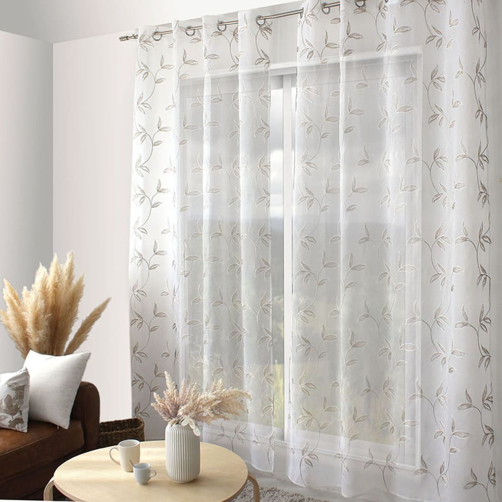 Voilage brodé blanc et beige 140 x 240 cm