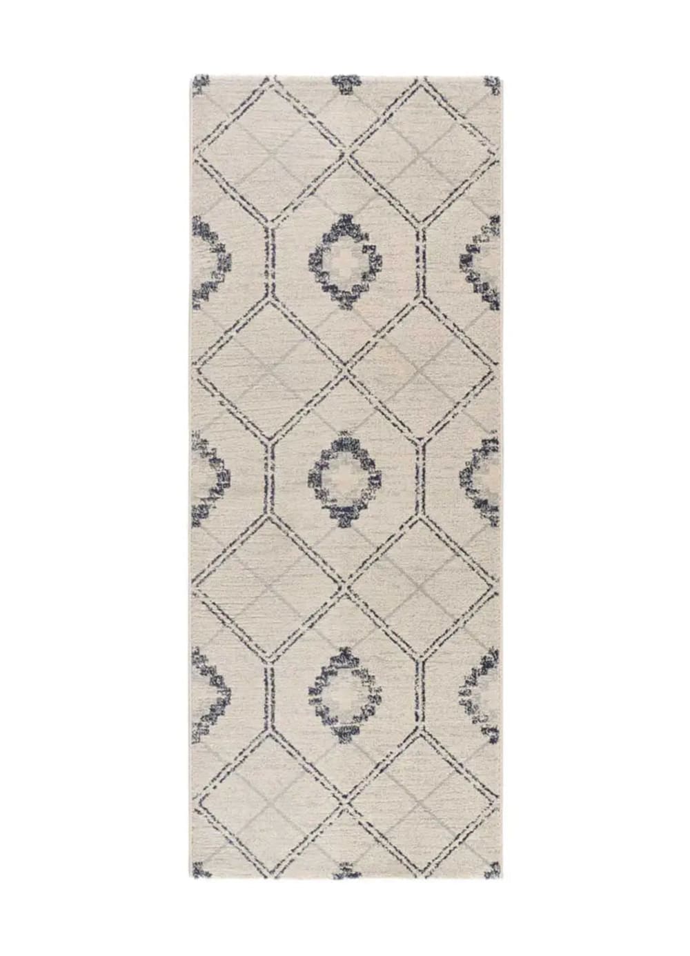 Tapis de couloir géométrique bleu / crème 80x200 cm
