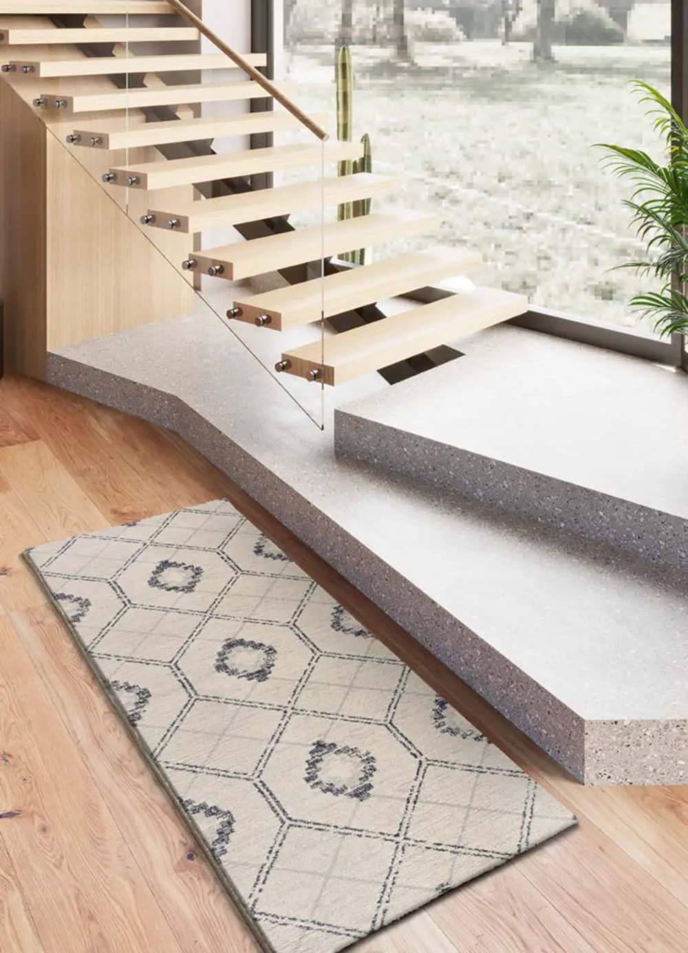 Tapis de couloir géométrique bleu / crème 80x200 cm — vue 3