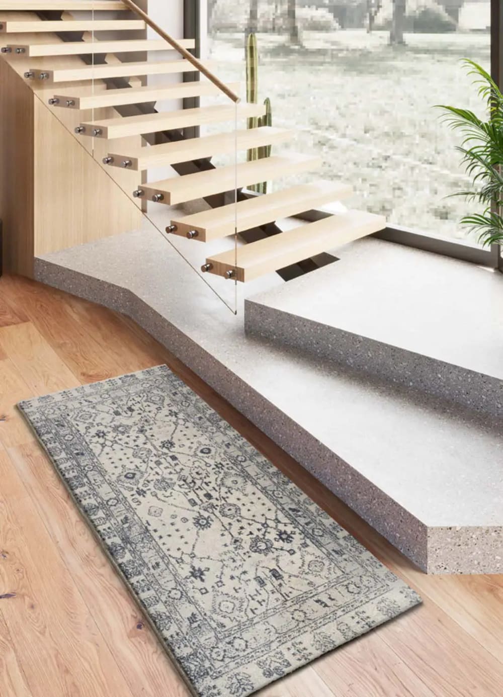 Tapis de couloir vintage bleu / crème 80x200 cm