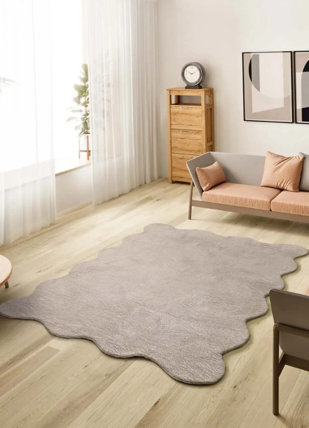 Tapis lavable uni taupe à bordure ondulée 160x230 cm — vue 3