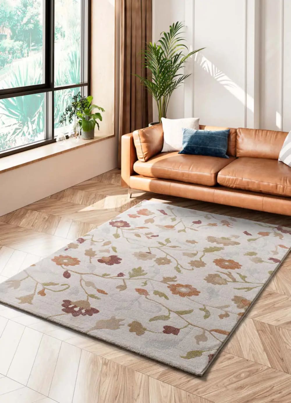 Tapis motifs floraux multicolore / beige 133x190 cm — vue 3