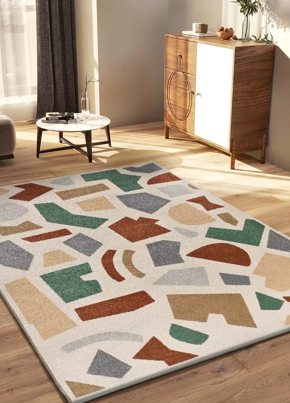 Tapis géométrique beige/cuivre/vert 200x290 cm — vue 3