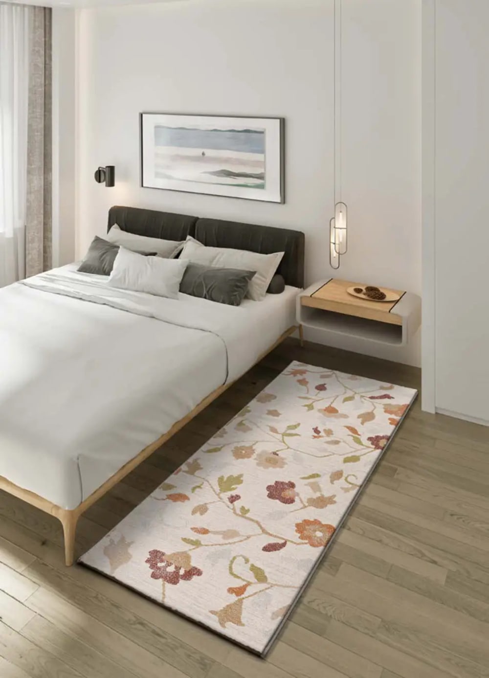Tapis de couloir motifs floraux multicolore / beige 80x200 cm — vue 3