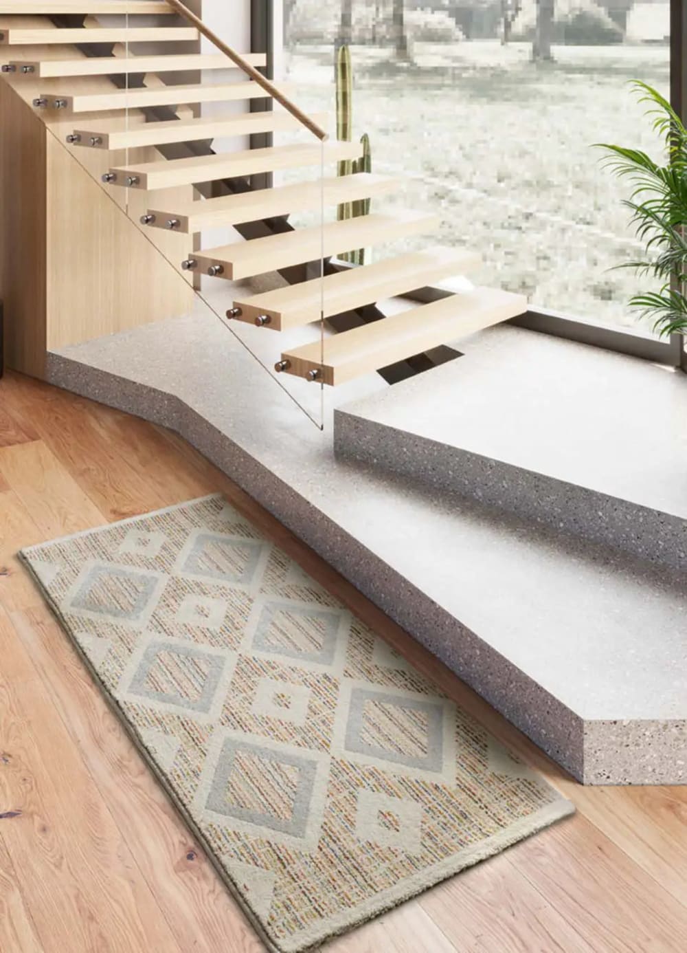 Tapis de couloir géométrique multicolore / beige 80x200 cm — vue 3