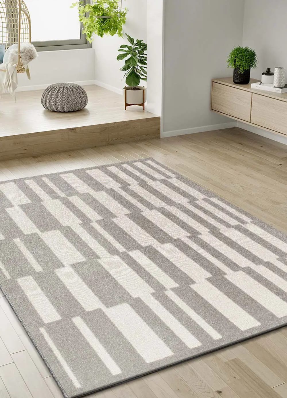 Tapis à relief géométrique gris/blanc 80x150 cm — vue 3