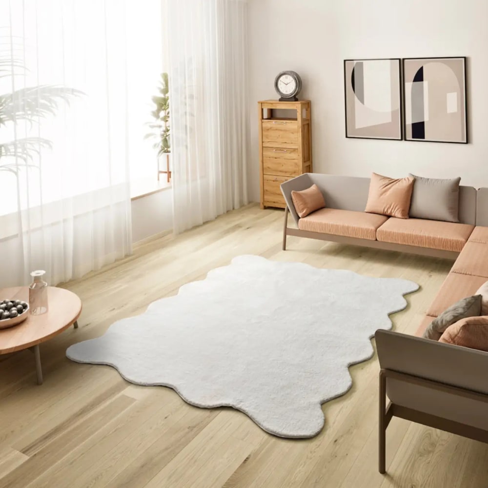 Atticgo Waschbarer Teppich, einfarbig mit gewelltem Rand, weiß, 120x170 cm style industrial Öko-Tex Zertifikat - Pes - Polyester