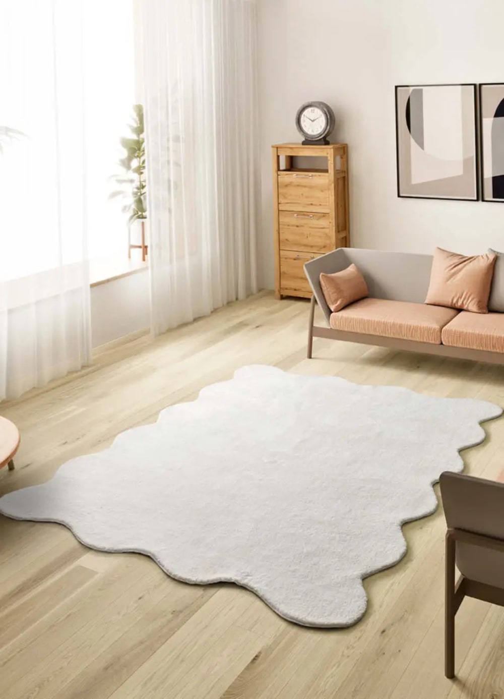 Tapis lavable uni blanc à bordure ondulée 120x170 cm — vue 3