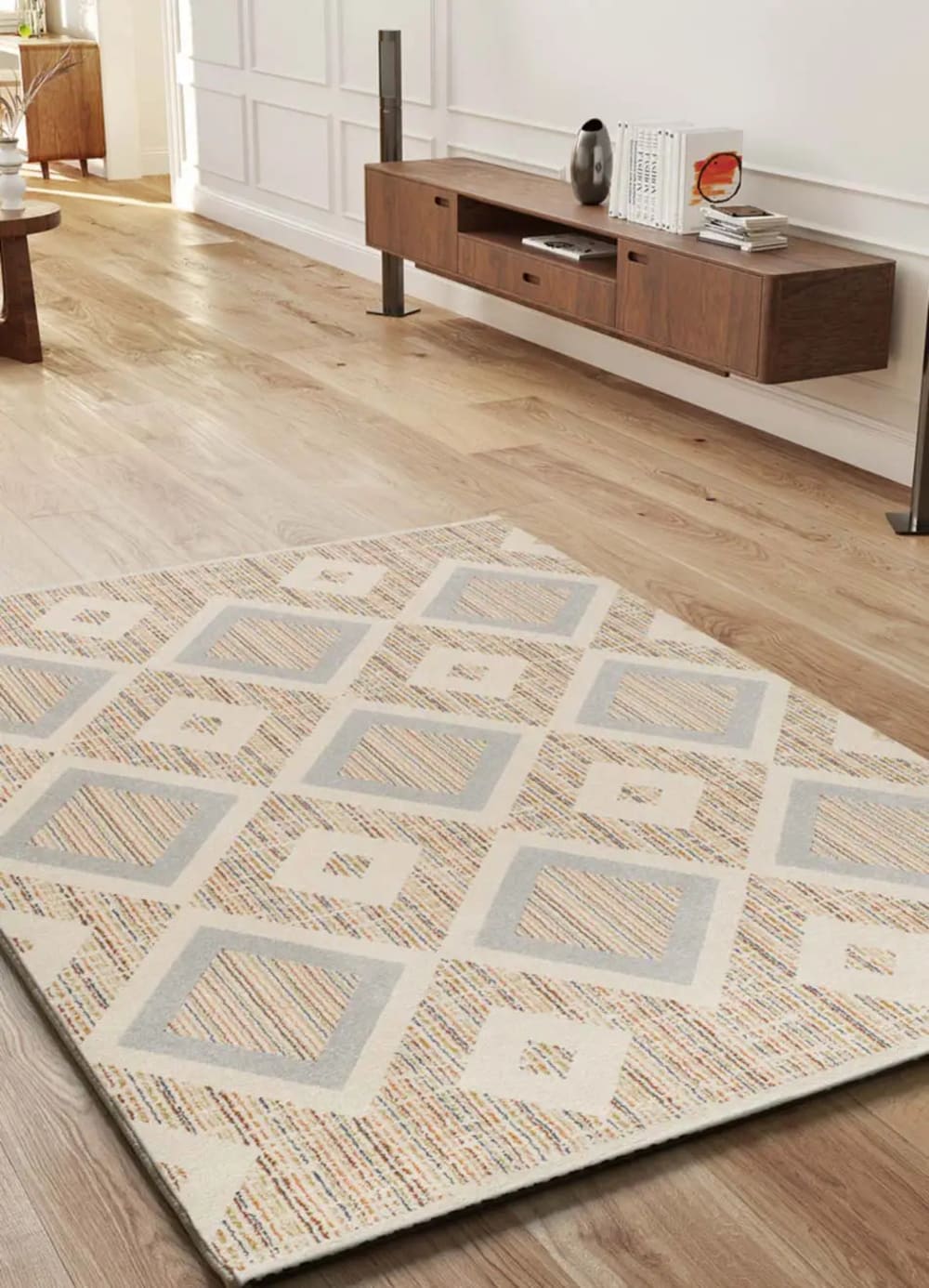 Tapis géométrique multicolore / beige 133x190 cm — vue 3