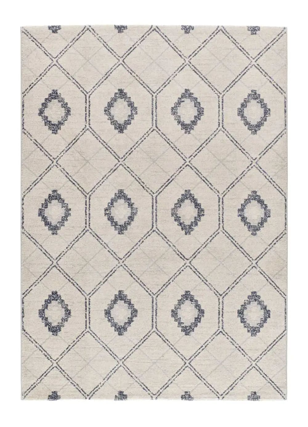 Tapis géométrique bleu / crème 160x230 cm