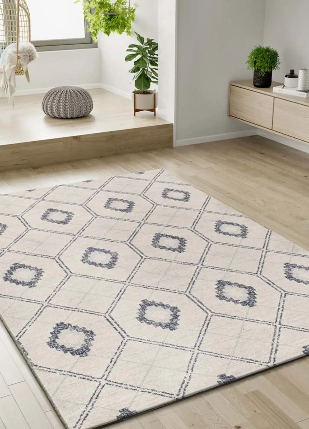 Tapis géométrique bleu / crème 133x190 cm — vue 3