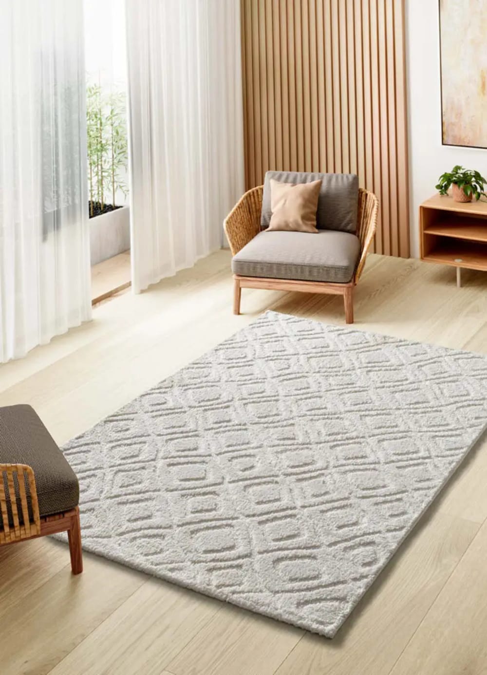 Tapis à relief scandinave blanc 190x285 cm — vue 3