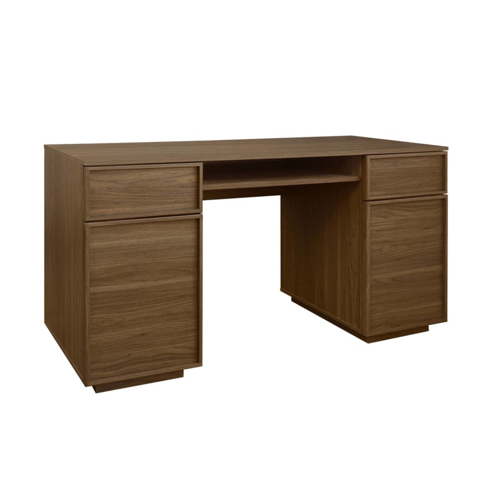 sweeek Schreibtisch Holzlook nussbaumfarben 2 Türen 140 cm style classic chic Braun Holz
