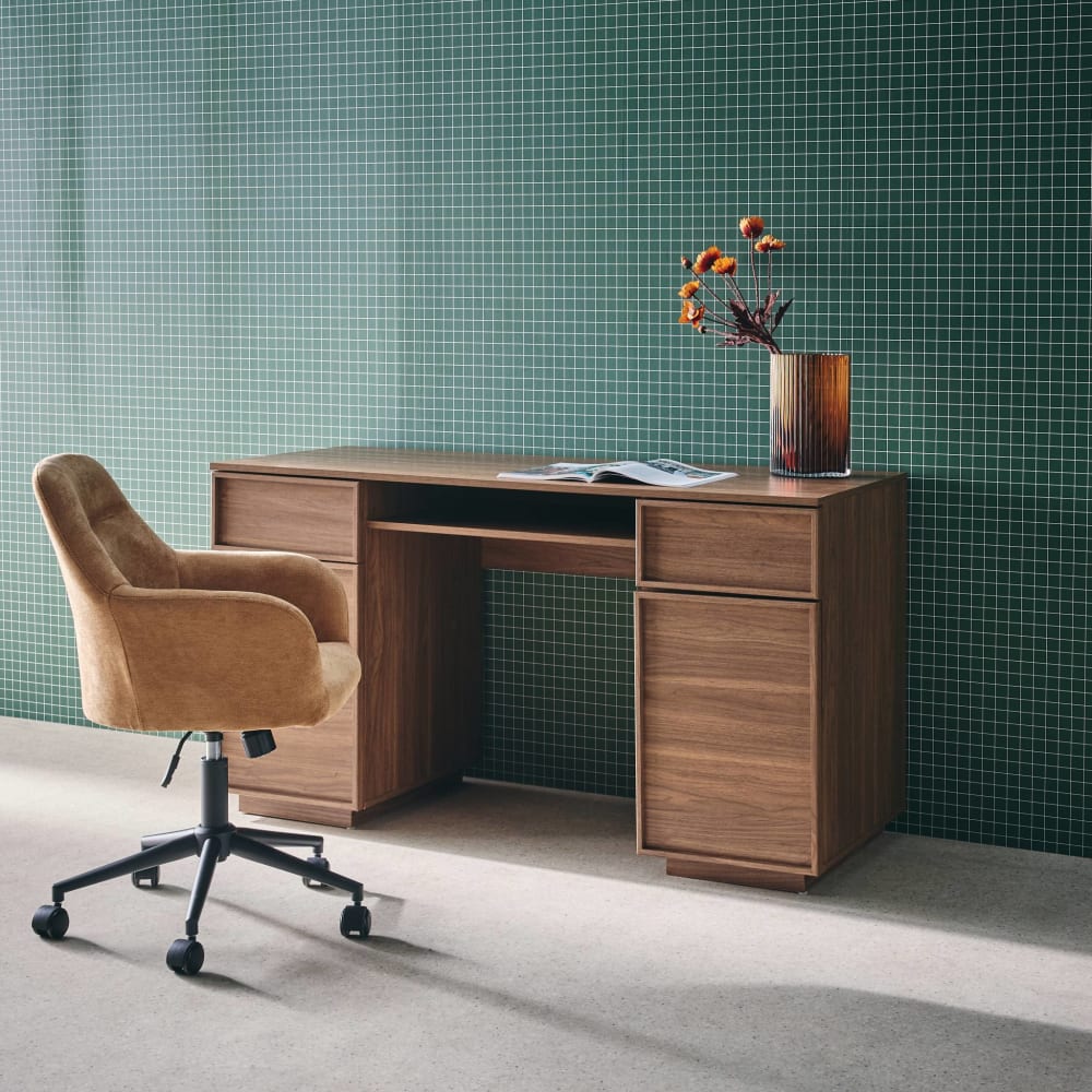Schreibtisch Holzlook nussbaumfarben 2 Türen 140 cm - Maisons Du