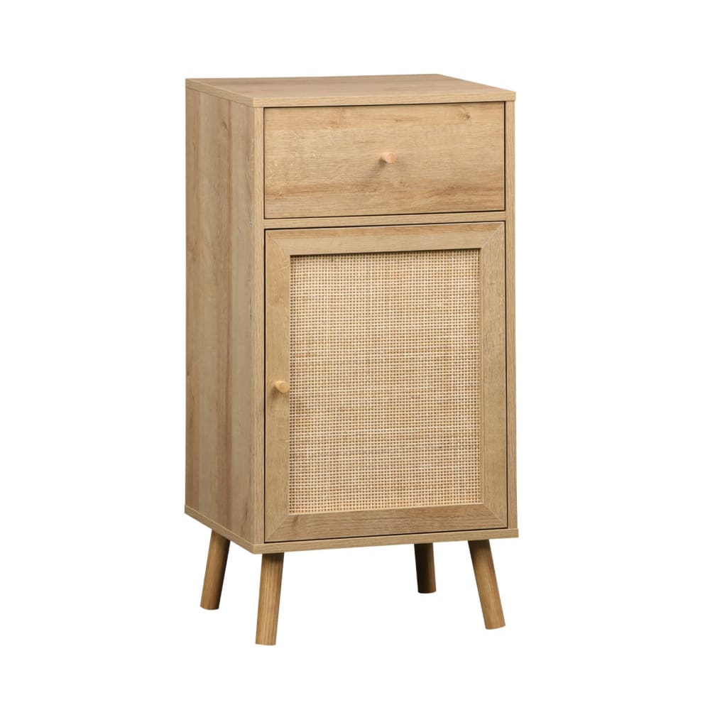 Meuble salle de bain décor bois et cannage naturel