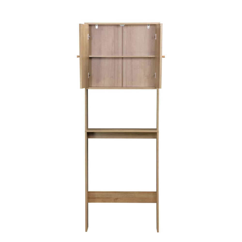 Etagère meuble wc décor bois et cannage naturel