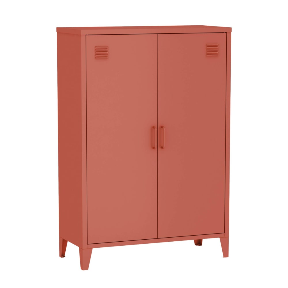 Commode/armoire métal terracotta, 2 espaces de rangement