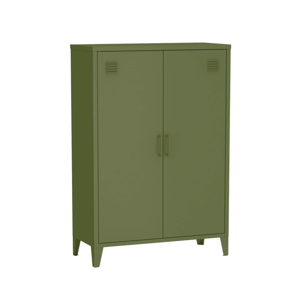 Commode/armoire métal kaki, 2 espaces de rangement