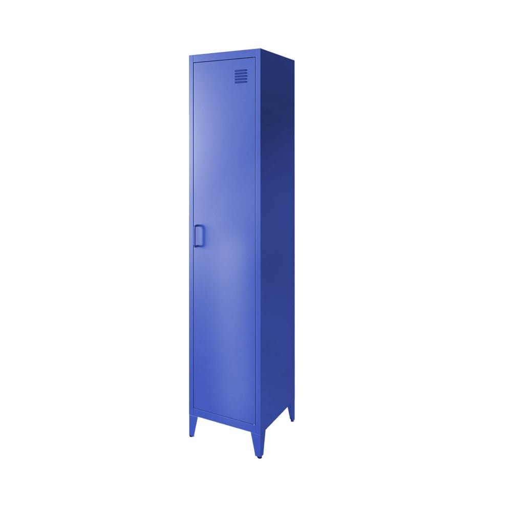 Armoire chambre acier bleu, 4 espaces de rangement