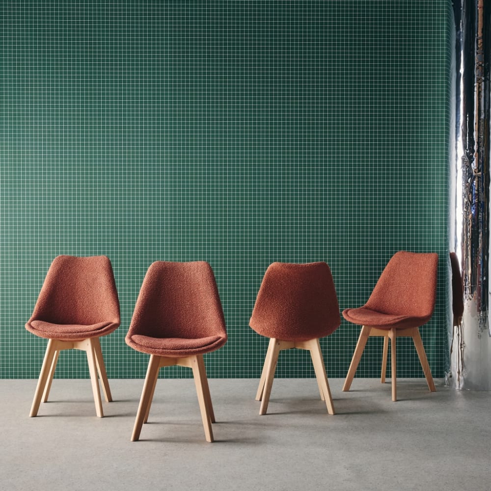Lot de 4 chaises scandinaves revêtement bouclette texturée terracotta