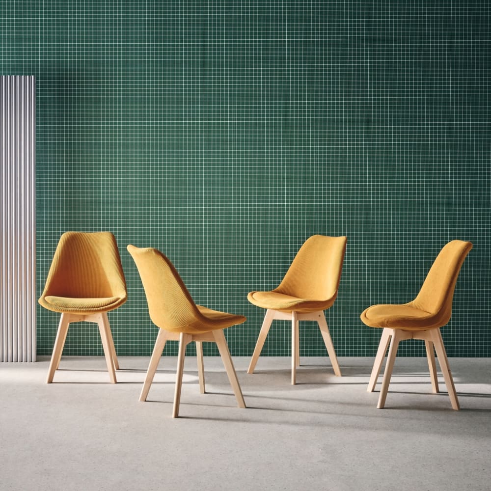 Lot de 4 chaises scandinaves velours côtelé ocre