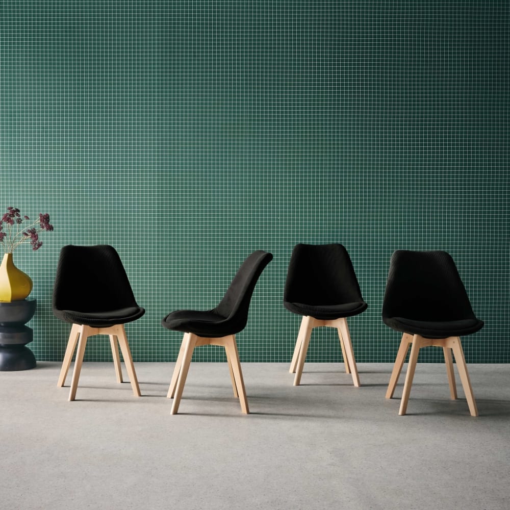 sweeek 4er-Set skandinavische Stühle mit Cordbezug, schwarz style modern - Samt