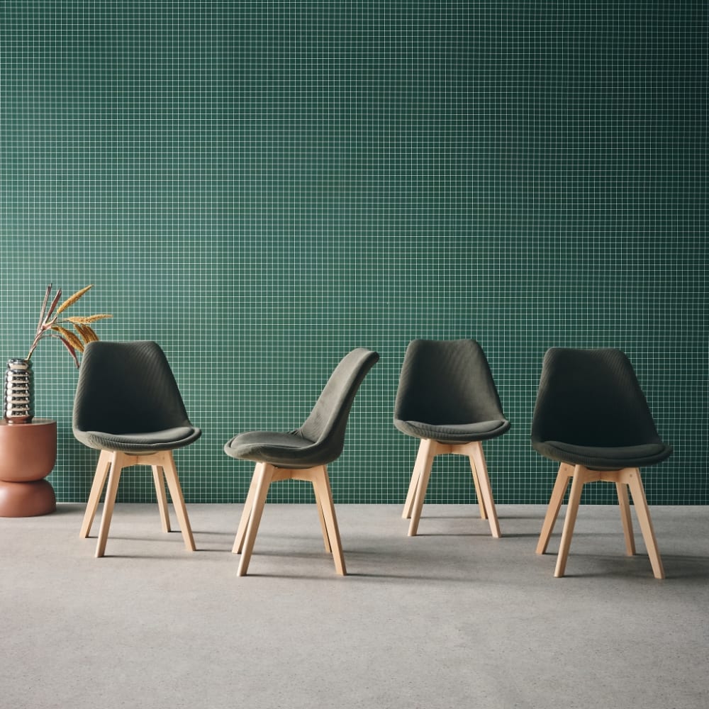 sweeek 4er-Set skandinavische Stühle mit Cordbezug, khaki style modern Grün Samt