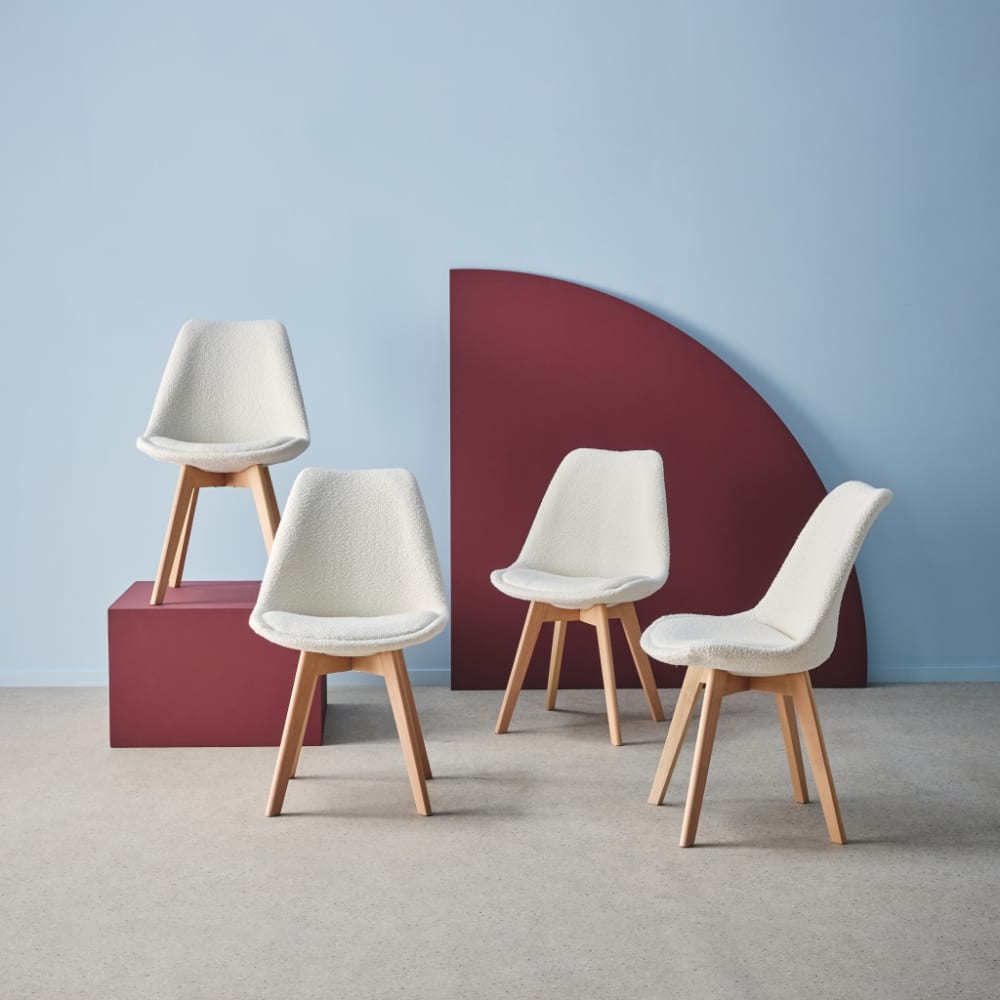 sweeek 4er-Set Stühle mit Bouclé-Bezug, weiß style modern - Stoff