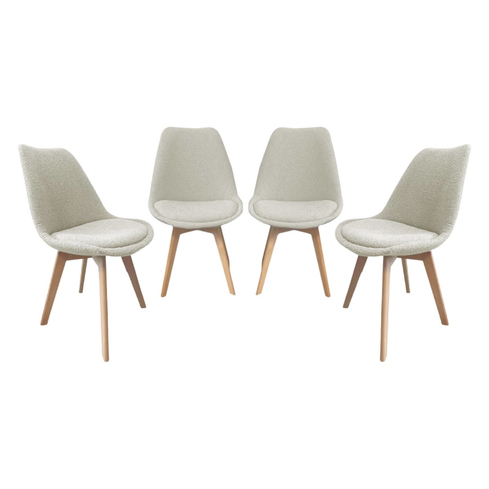 4er-Set Stühle mit Bouclé-Bezug, weiß - Maisons Du Monde