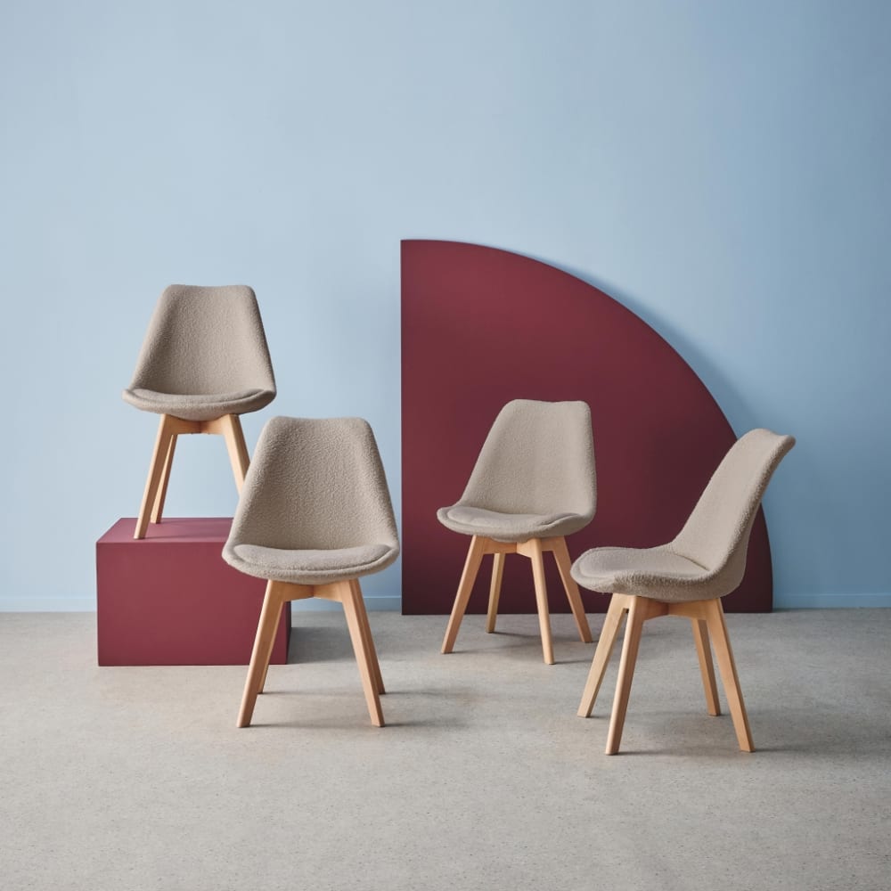 sweeek 4er-Set Stühle mit Bouclé-Bezug, taupe style modern - Stoff