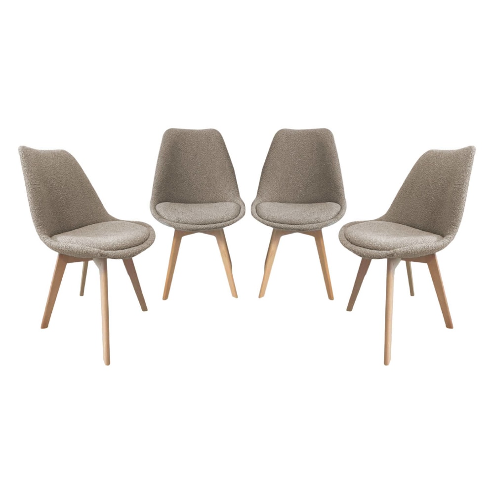 Lot de 4 chaises scandinaves revêtement bouclette texturée taupe
