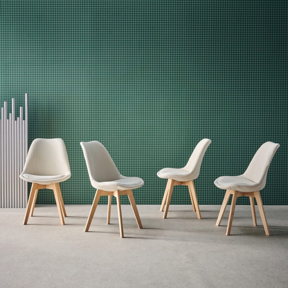 sweeek 4er-Set skandinavische Stühle mit Cordbezug, antikweiß style modern - Samt