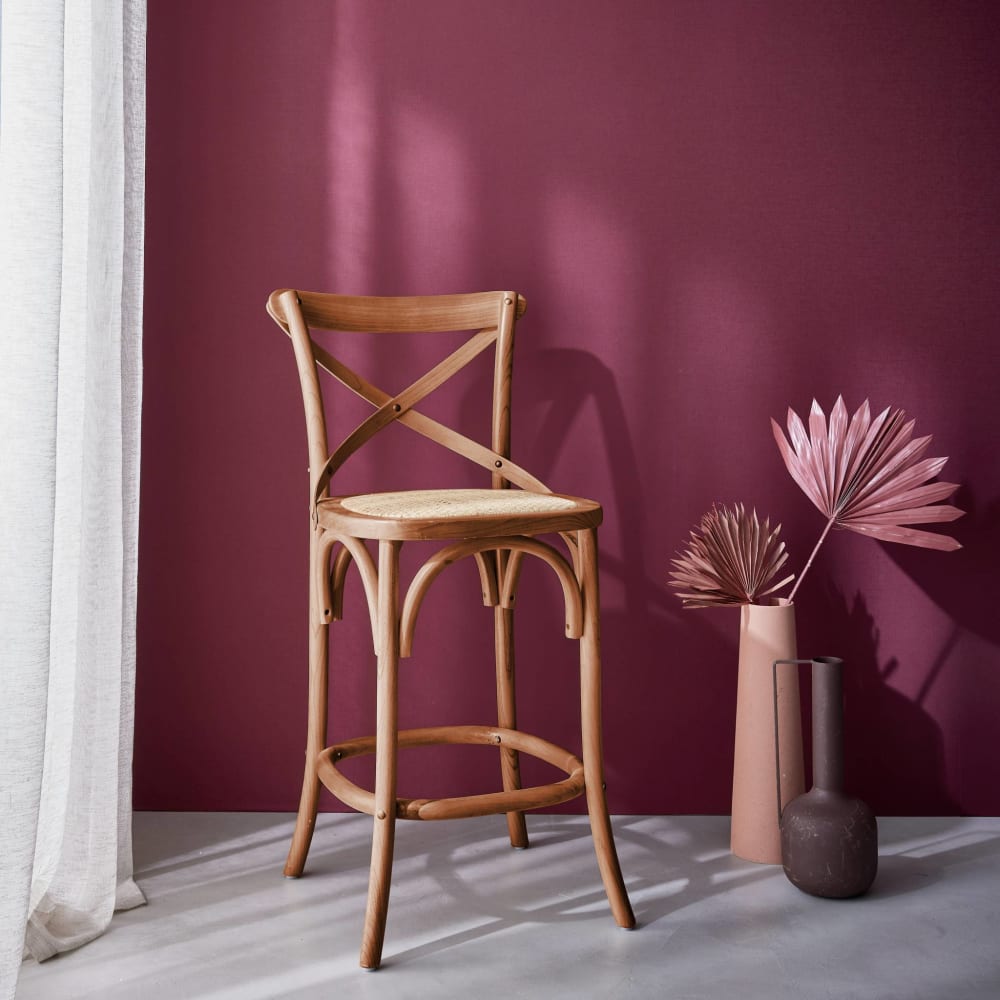 Tabouret de bar bistrot vintage en bois couleur noyer