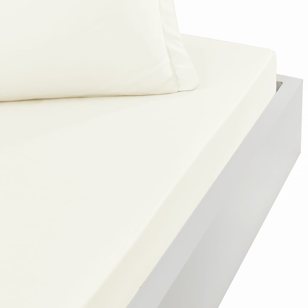 Drap housse satin coton-tencel 200 fils bonnet 40 cm ecru 140x190 cm