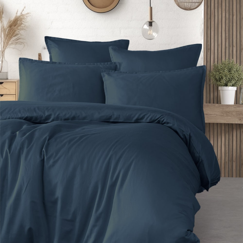 Housse de couette satin coton-tencel 200 fils marine 140x200 cm — vue 3