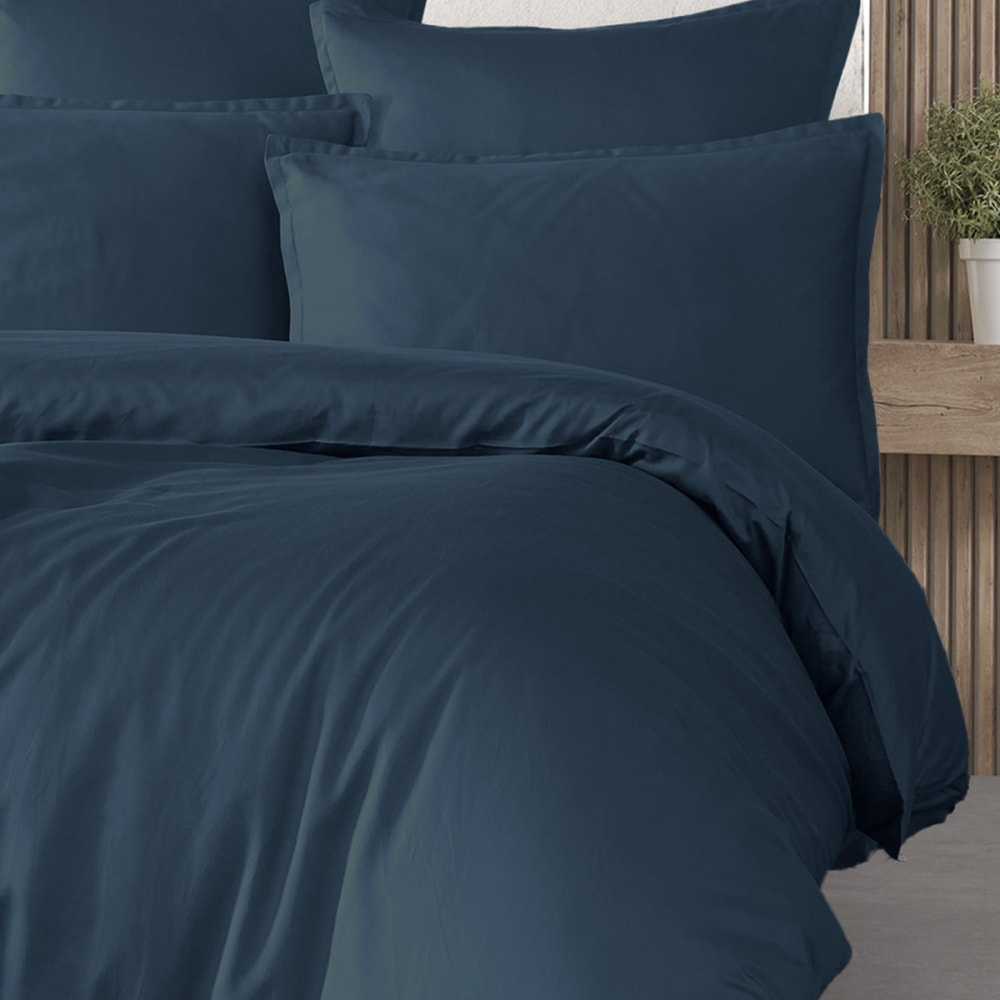 Housse de couette satin coton-tencel 200 fils marine 240x220 cm — vue 4
