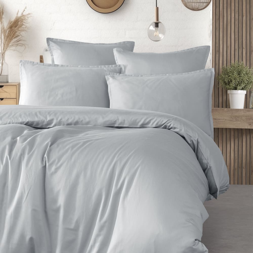 Housse de couette satin coton-tencel 200 fils gris perle 140x200 cm — vue 3