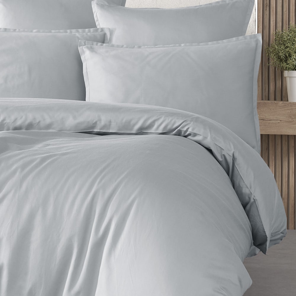 Housse de couette satin coton-tencel 200 fils gris perle 140x200 cm — vue 4