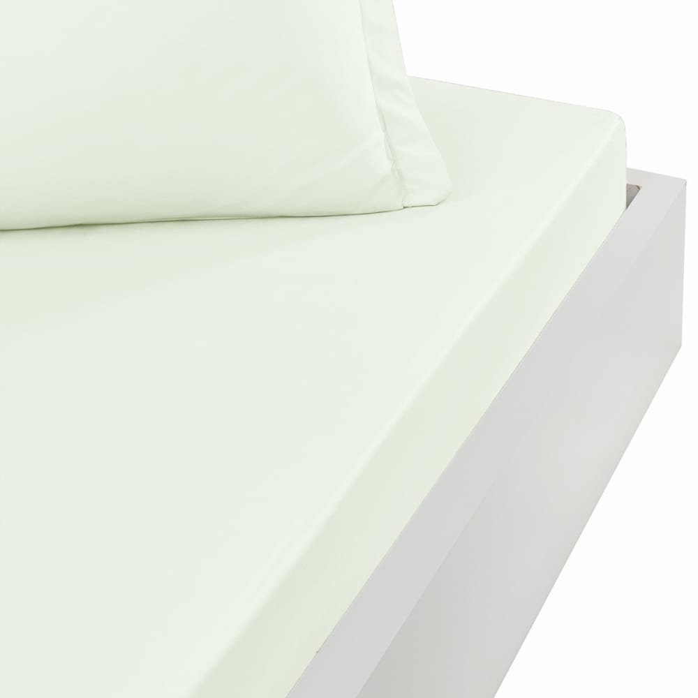 Drap housse satin coton-tencel 200 fils bonnet 30 cm ecru 140x190 cm