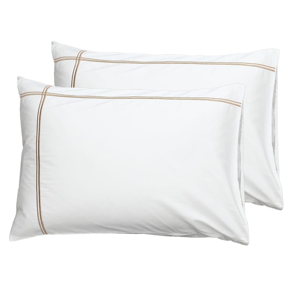 Lot de 2 taies d'oreiller satin de coton 120  blanc/moka 50x70 cm