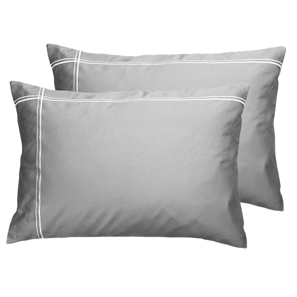 Lot de 2 taies d'oreiller satin de coton 120  gris acier 50x70 cm
