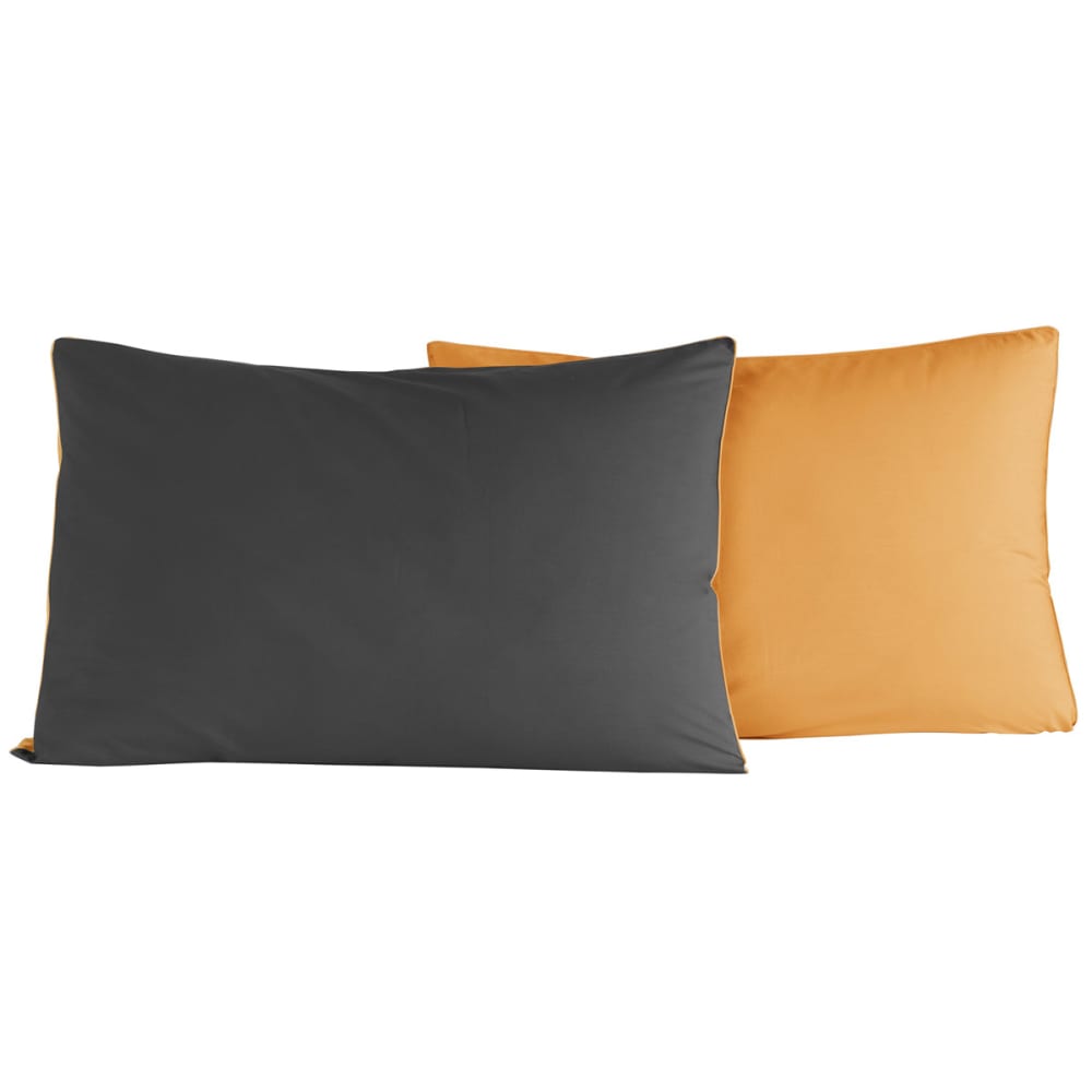 2 taies d'oreiller bicolores en percale anthracite/caramel 50x70 cm