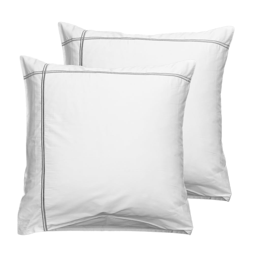 Lot de 2 taies d'oreiller satin de coton 120  blanc/gris 65x65 cm