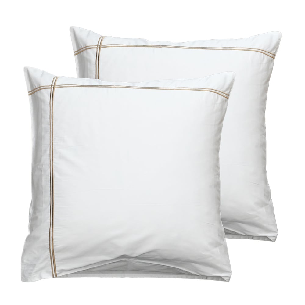 Lot de 2 taies d'oreiller satin de coton 120  blanc/moka 65x65 cm