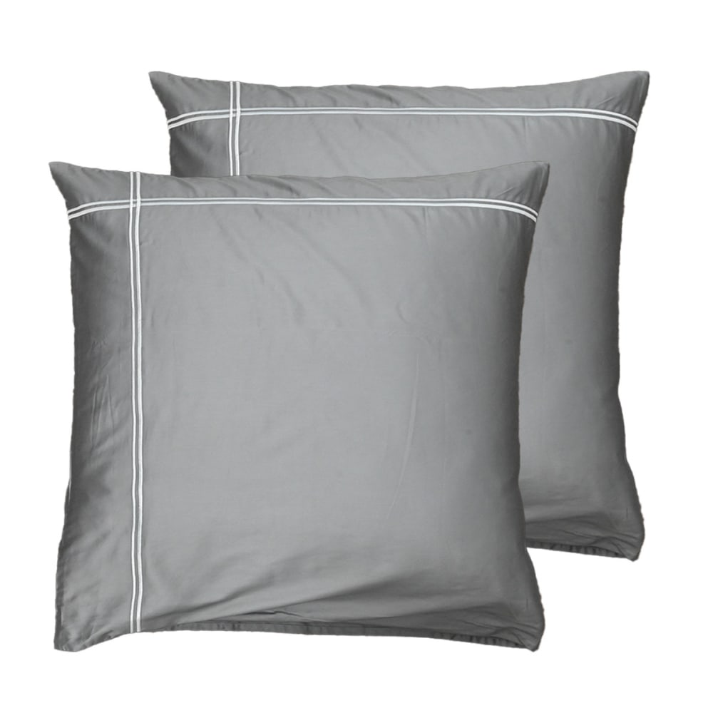 Lot de 2 taies d'oreiller satin de coton 120  gris acier 65x65 cm