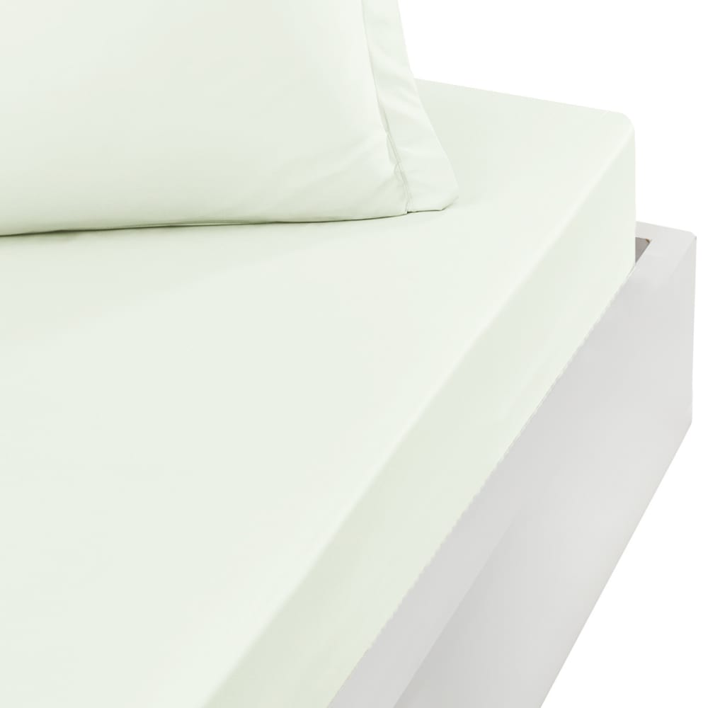Drap housse satin coton-tencel 200 fils bonnet 40 cm ecru 90x200 cm
