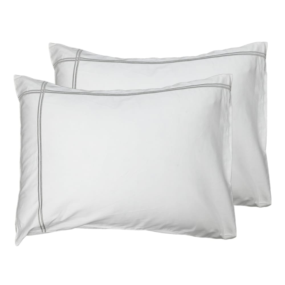 Lot de 2 taies d'oreiller satin de coton 120  blanc/gris 50x70 cm