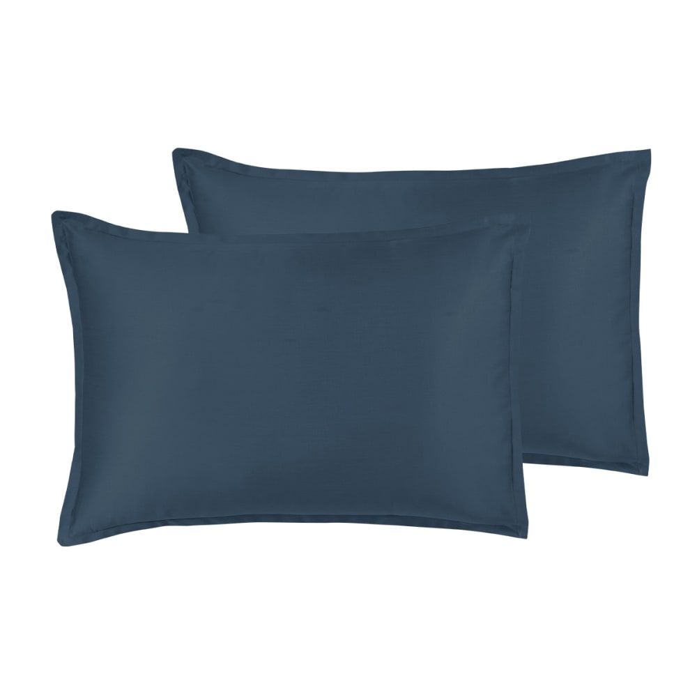 2 taies d'oreiller satin de coton-tencel 200 fils marine 50x70 cm