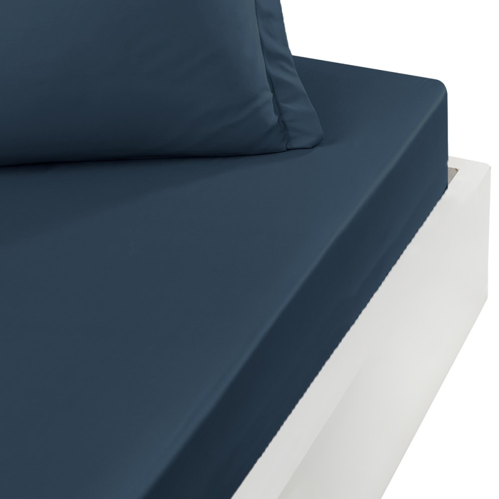 Drap housse satin coton-tencel 200f bonnet 40 cm marine 160x200 cm